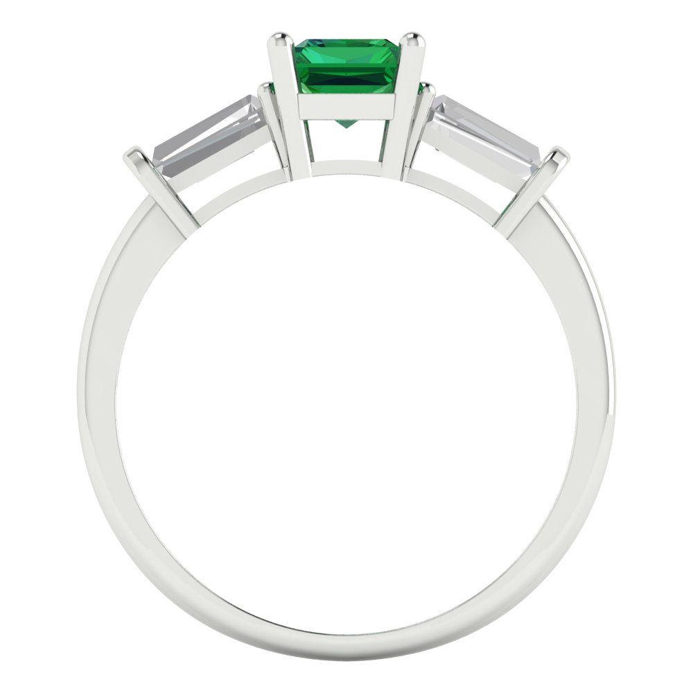 1.5 cttw Simulated Emerald Three-Stone Engagement Ring - Solid Gold (Emerald Cut,7.0x5.0mm)