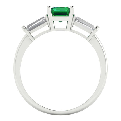 1.5 cttw Simulated Emerald Three-Stone Engagement Ring - Solid Gold (Emerald Cut,7.0x5.0mm)
