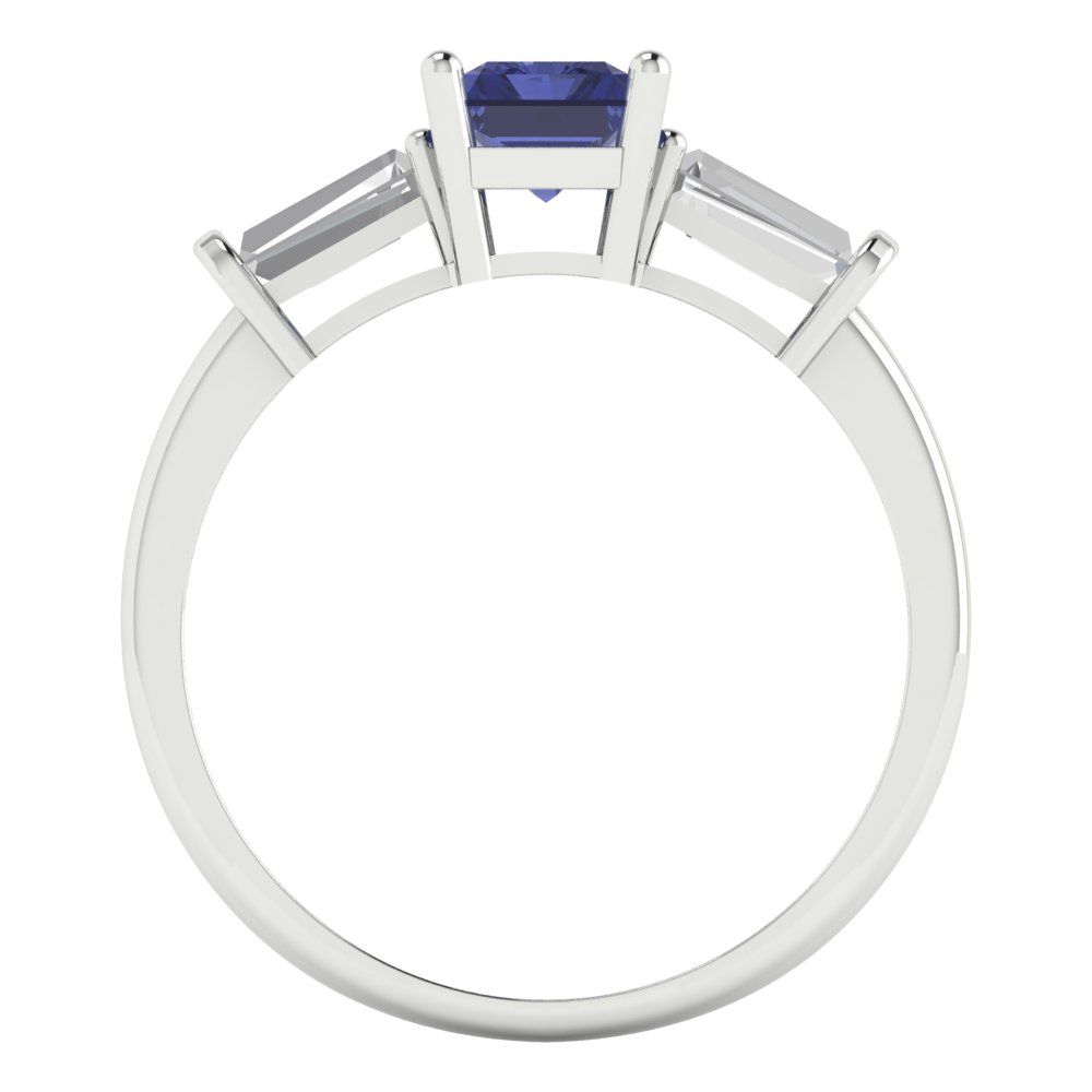 1.5 cttw Simulated Tanzanite Three-Stone Engagement Ring - Solid Gold (Emerald Cut,7.0x5.0mm)