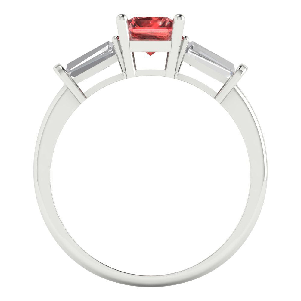 1.5 cttw Natural Garnet Three-Stone Engagement Ring - Solid Gold (Emerald Cut,7.0x5.0mm)