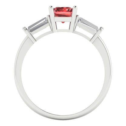 1.5 cttw Natural Garnet Three-Stone Engagement Ring - Solid Gold (Emerald Cut,7.0x5.0mm)