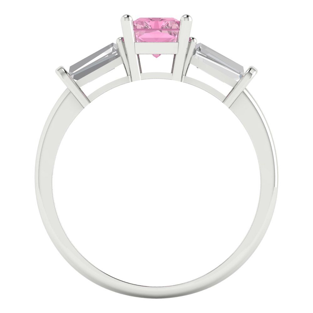 1.5 cttw Zirconia Simulated Pink Diamond Three-Stone Engagement Ring - Solid White Gold (VVS1, Emerald Cut,7.0x5.0mm)