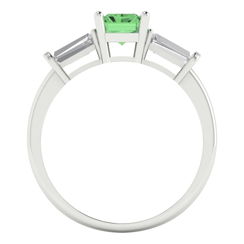 1.5 cttw Zirconia Simulated Green Diamond Three-Stone Engagement Ring - Solid Gold (VVS1, Emerald Cut,7.0x5.0mm)