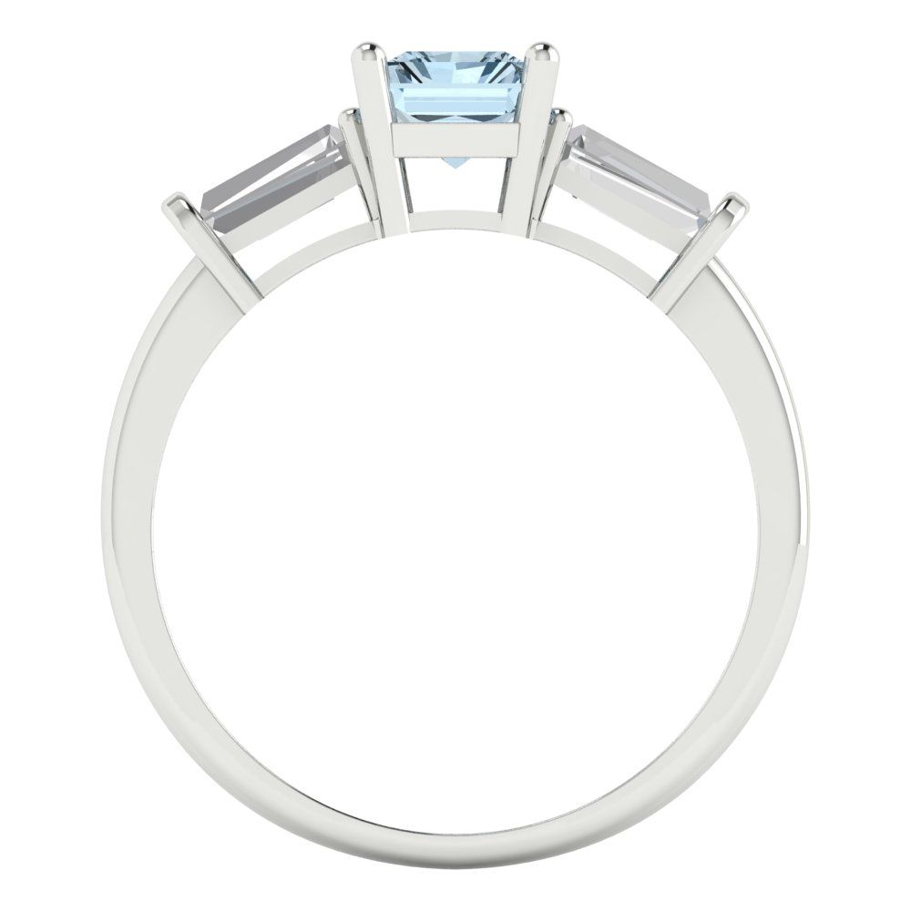 1.5 cttw Zirconia Simulated Blue Diamond Three-Stone Engagement Ring - Solid White Gold (VVS1, Emerald Cut,7.0x5.0mm)