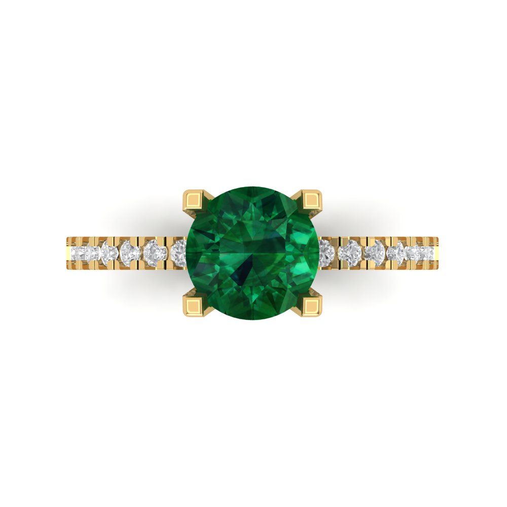 1.71 cttw Simulated Emerald Solitaire with Zirconia Simulated Diamond Accents Engagement Ring - Solid Gold (Round Cut,7.5mm)