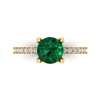 1.71 cttw Simulated Emerald Solitaire with Zirconia Simulated Diamond Accents Engagement Ring - Solid Gold (Round Cut,7.5mm)