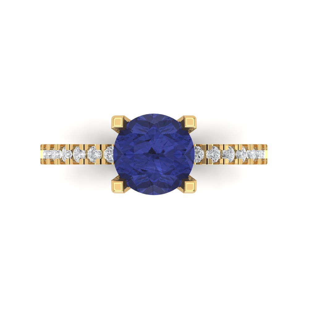 1.71 cttw Simulated Tanzanite Solitaire with Zirconia Simulated Diamond Accents Engagement Ring - Solid Gold (Round Cut,7.5mm)