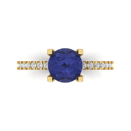 1.71 cttw Simulated Tanzanite Solitaire with Zirconia Simulated Diamond Accents Engagement Ring - Solid Gold (Round Cut,7.5mm)
