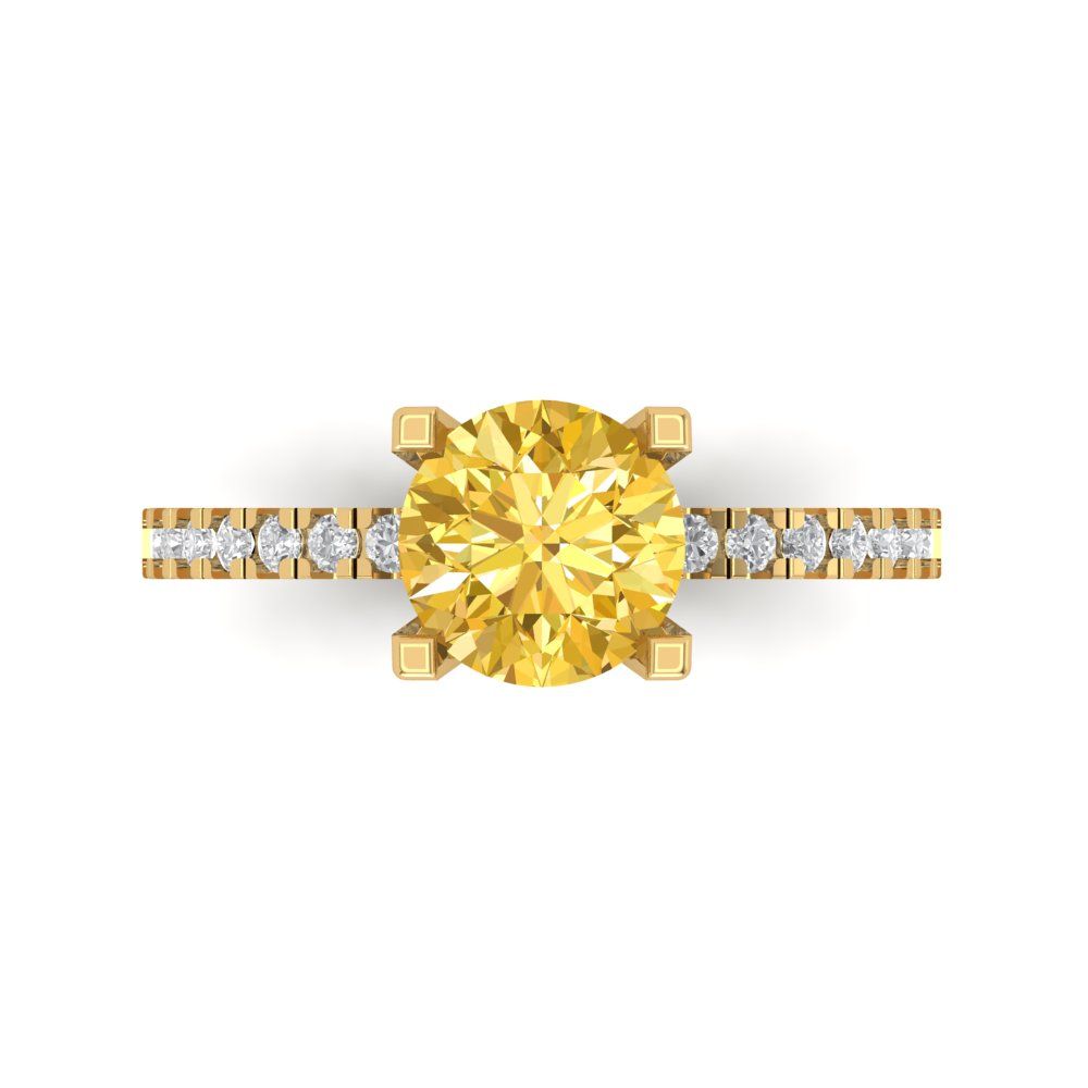 1.71 cttw Natural Citrine Solitaire with Zirconia Simulated Diamond Accents Engagement Ring - Solid Gold (Round Cut,7.5mm)