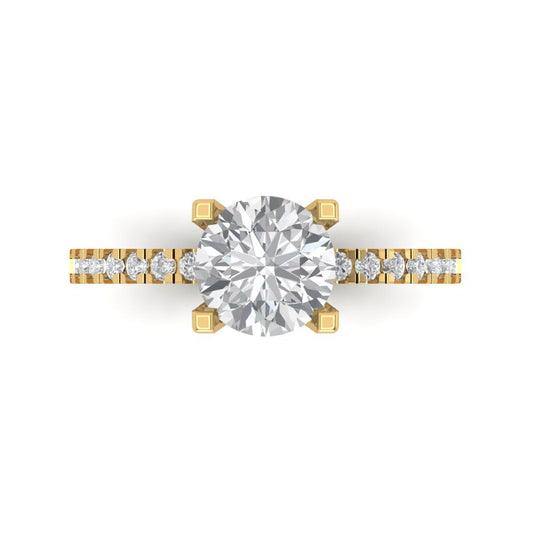 1.71 cttw Moissanite Solitaire with Zirconia Simulated Diamond Accents Engagement Ring - Solid Yellow Gold (VVS1, Round Cut,7.5mm)