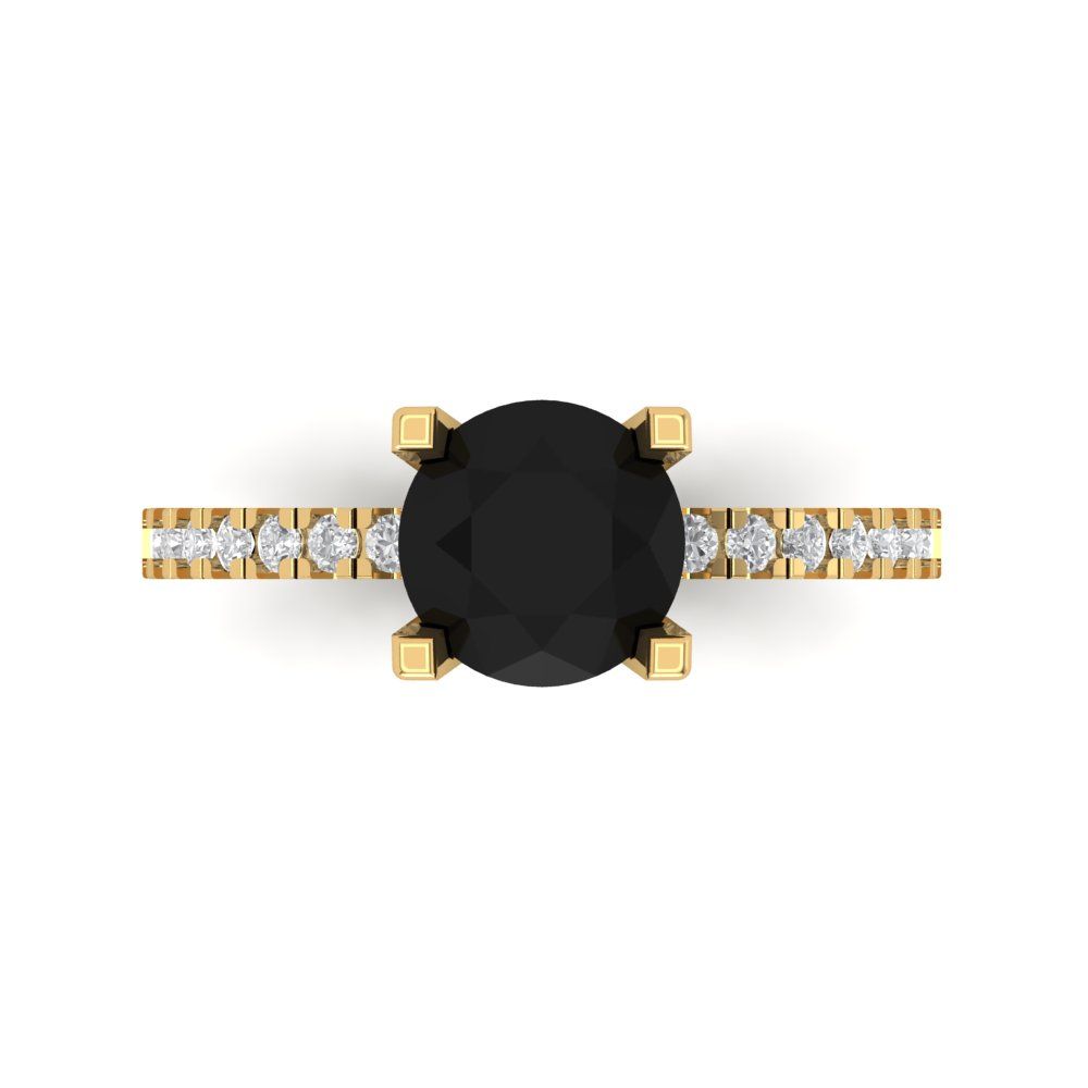 1.71 cttw Natural Onyx Solitaire with Zirconia Simulated Diamond Accents Engagement Ring - Solid Gold (Round Cut,7.5mm)
