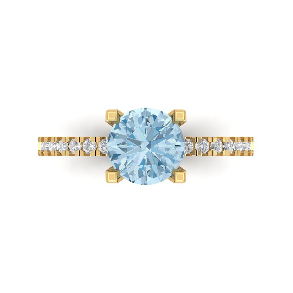 1.71 cttw Natural Swiss Blue Topaz Solitaire with Zirconia Simulated Diamond Accents Engagement Ring - Solid Gold (Round Cut,7.5mm)