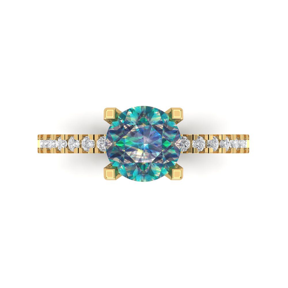 1.71 cttw Blue Moissanite Solitaire with Zirconia Simulated Diamond Accents Engagement Ring - Solid Gold (Round Cut,7.5mm)