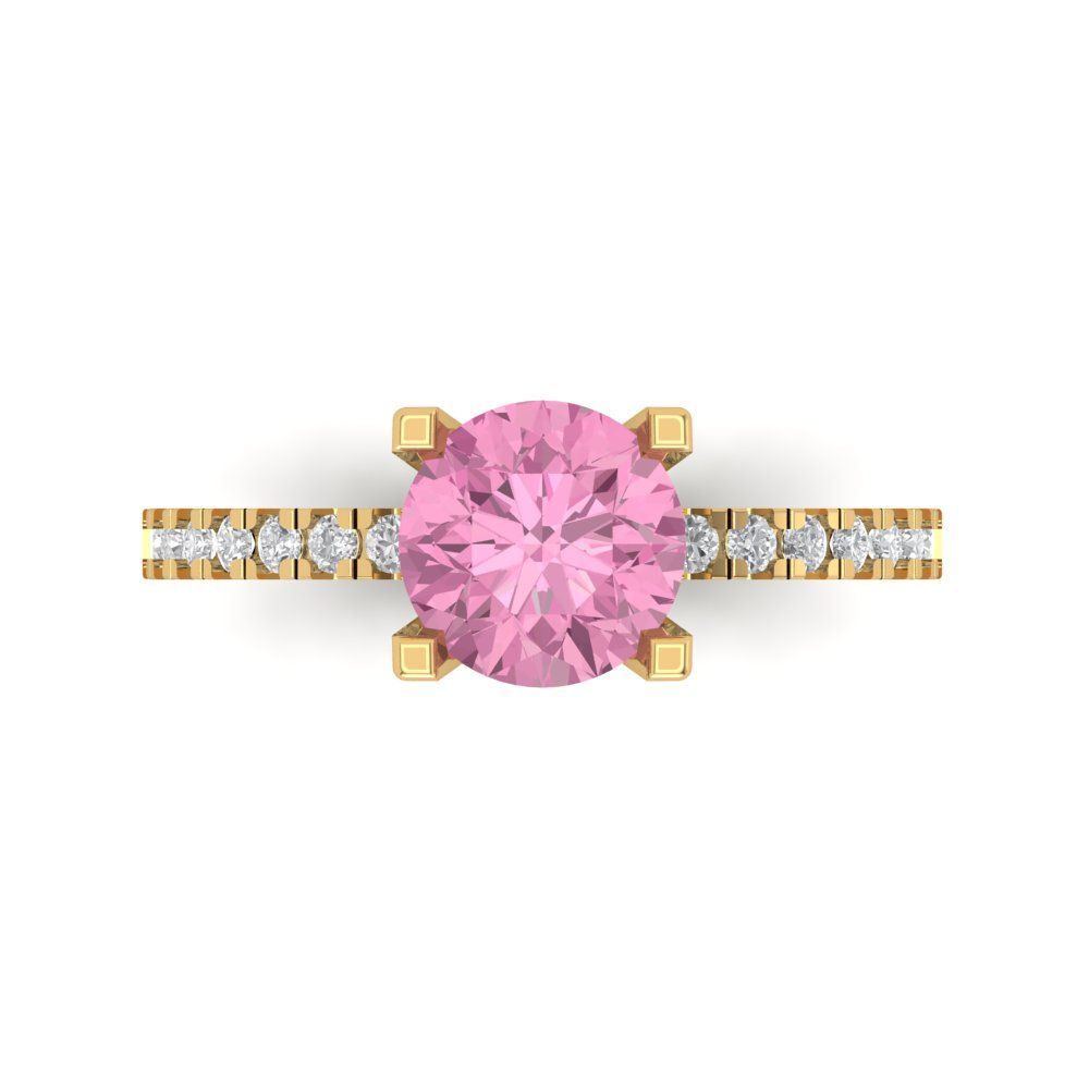 1.71 cttw Zirconia Simulated Pink Diamond Solitaire with Zirconia Simulated Diamond Accents Engagement Ring - Solid Gold (VVS1, Round Cut,7.5mm)