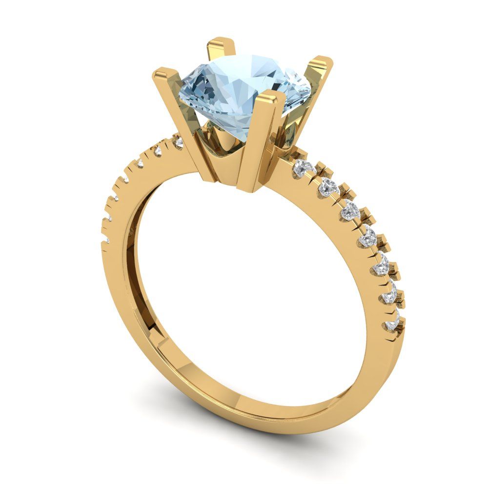 1.71 cttw Natural Swiss Blue Topaz Solitaire with Zirconia Simulated Diamond Accents Engagement Ring - Solid Gold (Round Cut,7.5mm)