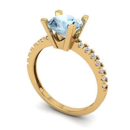1.71 cttw Natural Swiss Blue Topaz Solitaire with Zirconia Simulated Diamond Accents Engagement Ring - Solid Gold (Round Cut,7.5mm)
