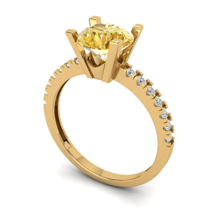 1.71 cttw Natural Citrine Solitaire with Zirconia Simulated Diamond Accents Engagement Ring - Solid Gold (Round Cut,7.5mm)