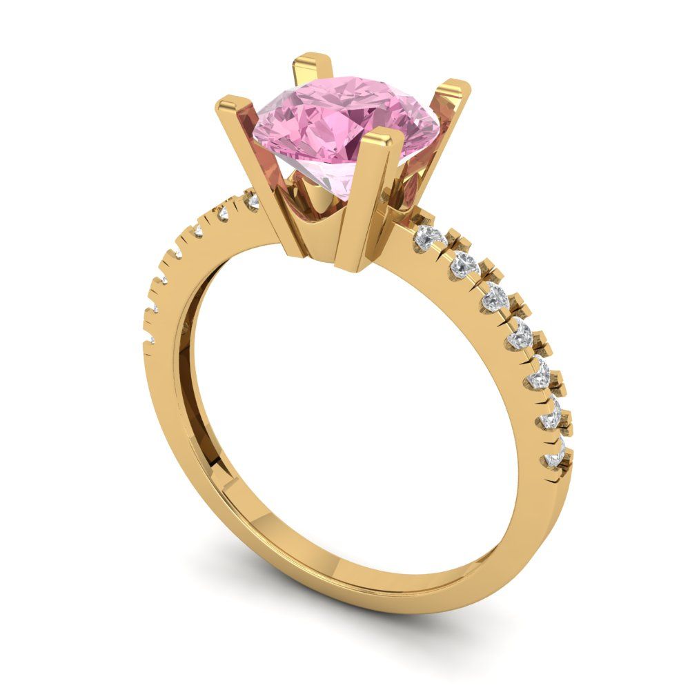 1.71 cttw Zirconia Simulated Pink Diamond Solitaire with Zirconia Simulated Diamond Accents Engagement Ring - Solid Gold (VVS1, Round Cut,7.5mm)