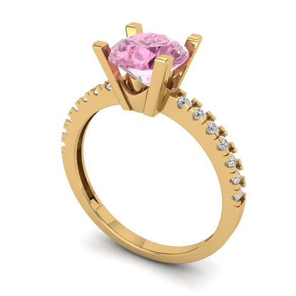 1.71 cttw Zirconia Simulated Pink Diamond Solitaire with Zirconia Simulated Diamond Accents Engagement Ring - Solid Gold (VVS1, Round Cut,7.5mm)