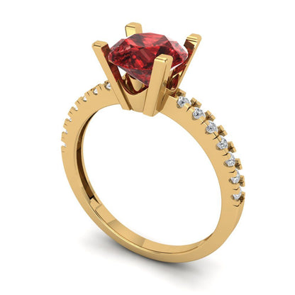 1.71 cttw Natural Garnet Solitaire with Zirconia Simulated Diamond Accents Engagement Ring - Solid Gold (Round Cut,7.5mm)