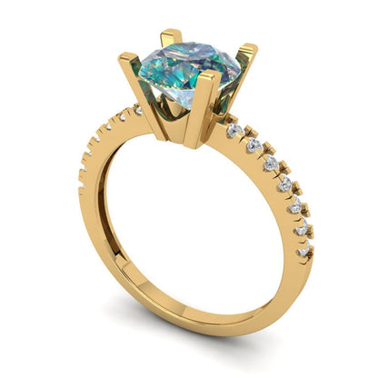 1.71 cttw Blue Moissanite Solitaire with Zirconia Simulated Diamond Accents Engagement Ring - Solid Gold (Round Cut,7.5mm)