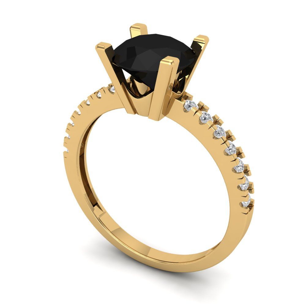 1.71 cttw Natural Onyx Solitaire with Zirconia Simulated Diamond Accents Engagement Ring - Solid Gold (Round Cut,7.5mm)