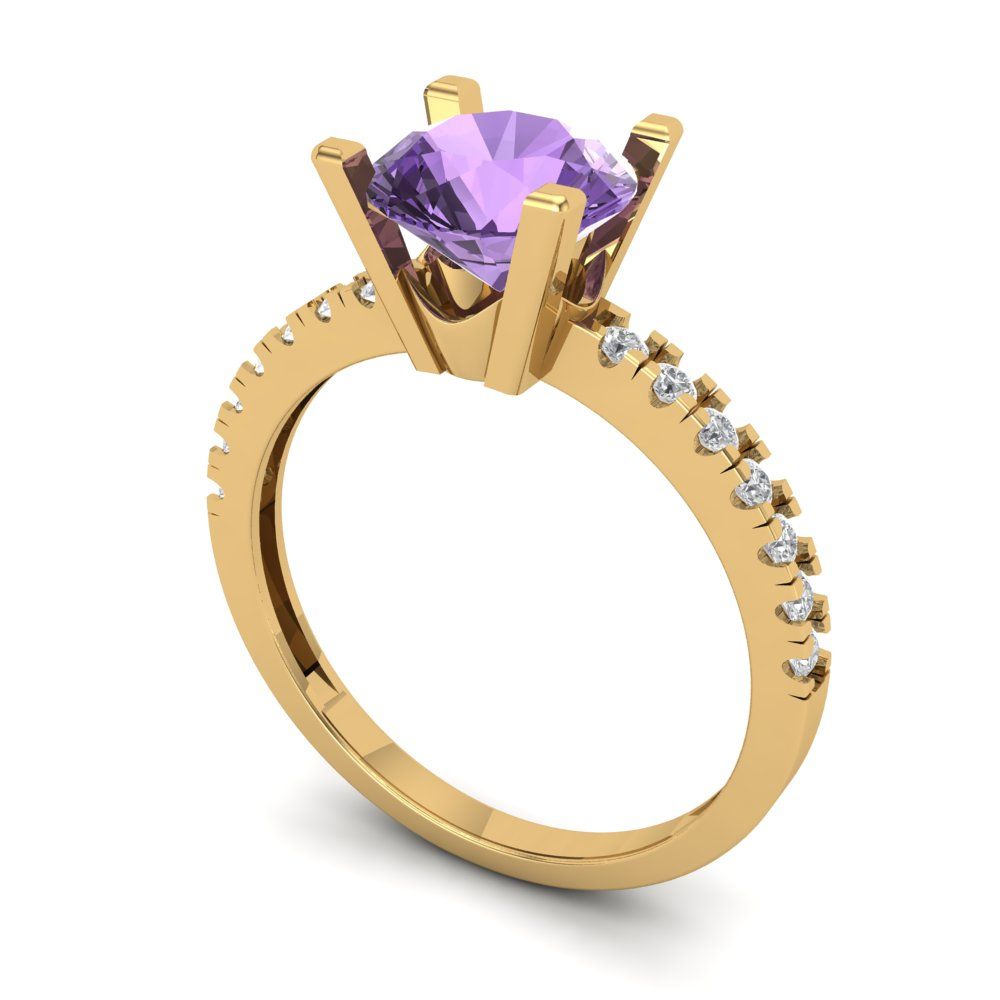 1.71 cttw Simulated Alexandrite Solitaire with Zirconia Simulated Diamond Accents Engagement Ring - Solid Gold (Round Cut,7.5mm)
