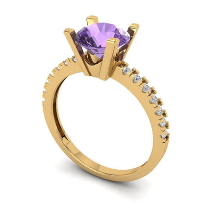 1.71 cttw Simulated Alexandrite Solitaire with Zirconia Simulated Diamond Accents Engagement Ring - Solid Gold (Round Cut,7.5mm)