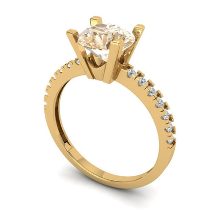 1.71 cttw Natural Morganite Solitaire with Zirconia Simulated Diamond Accents Engagement Ring - Solid Gold (Round Cut,7.5mm)