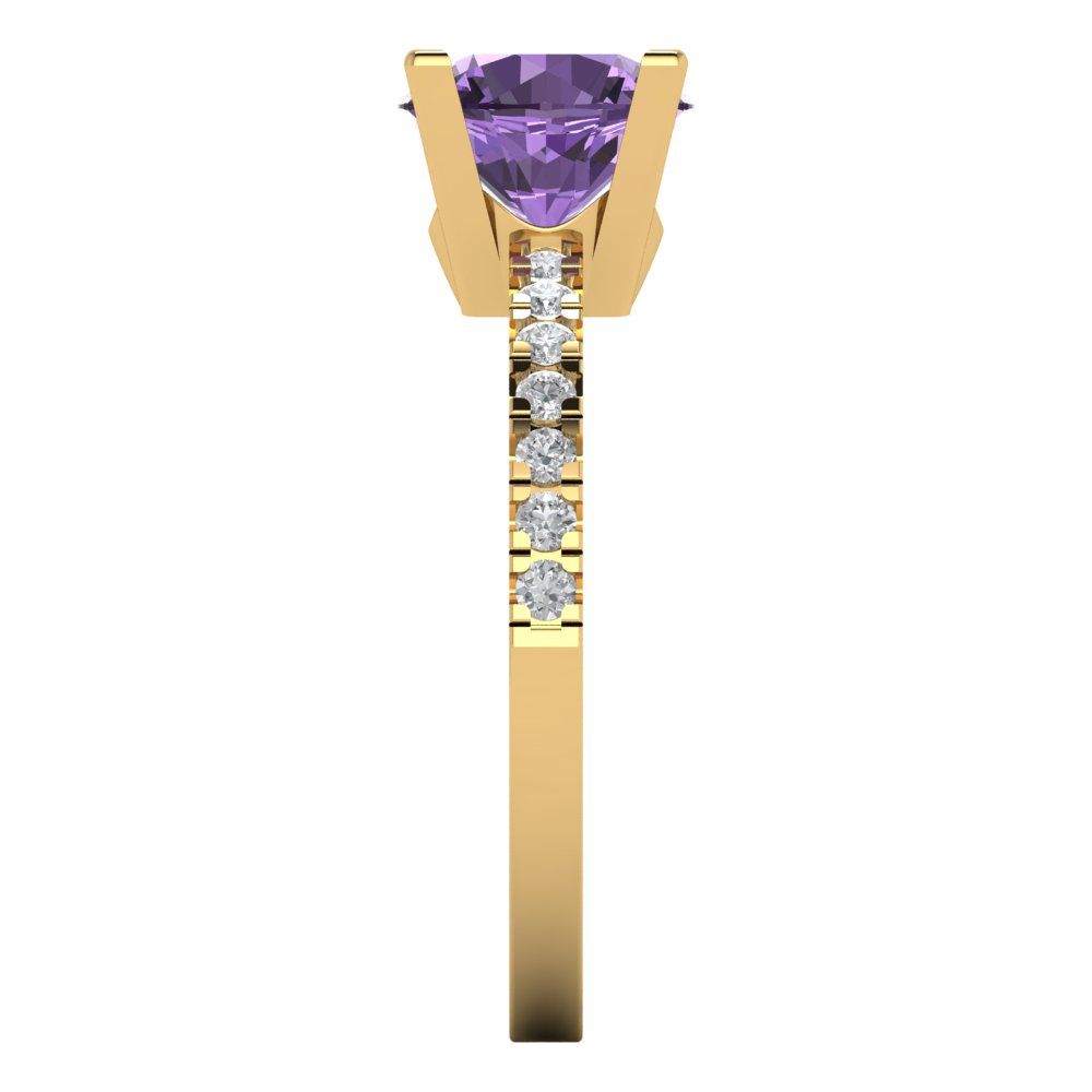 1.71 cttw Simulated Alexandrite Solitaire with Zirconia Simulated Diamond Accents Engagement Ring - Solid Gold (Round Cut,7.5mm)