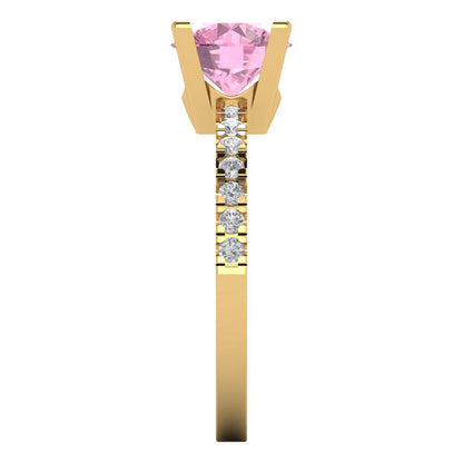 1.71 cttw Zirconia Simulated Pink Diamond Solitaire with Zirconia Simulated Diamond Accents Engagement Ring - Solid Gold (VVS1, Round Cut,7.5mm)