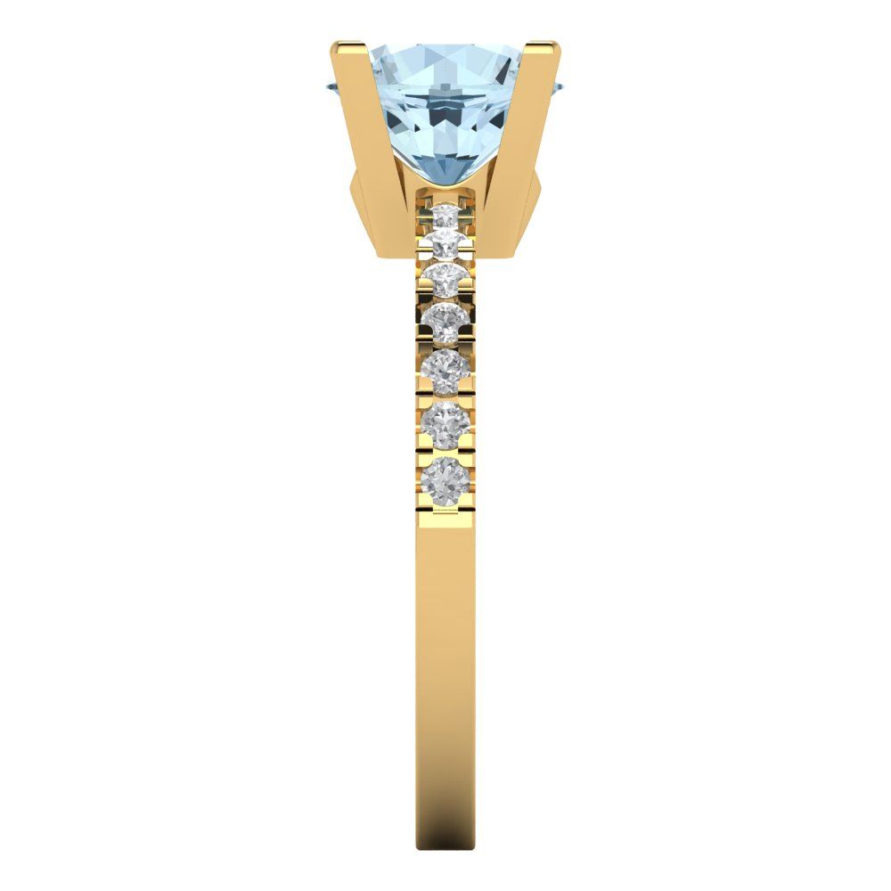 1.71 cttw Natural Swiss Blue Topaz Solitaire with Zirconia Simulated Diamond Accents Engagement Ring - Solid Gold (Round Cut,7.5mm)