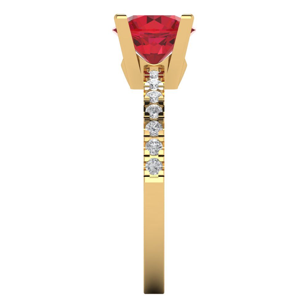 1.71 cttw Simulated Pink Tourmaline Solitaire with Zirconia Simulated Diamond Accents Engagement Ring - Solid Gold (Round Cut,7.5mm)