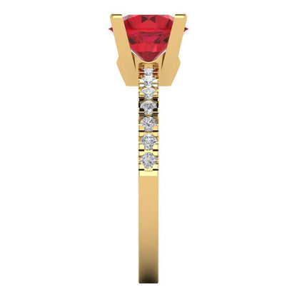 1.71 cttw Simulated Pink Tourmaline Solitaire with Zirconia Simulated Diamond Accents Engagement Ring - Solid Gold (Round Cut,7.5mm)