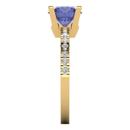 1.71 cttw Simulated Tanzanite Solitaire with Zirconia Simulated Diamond Accents Engagement Ring - Solid Gold (Round Cut,7.5mm)