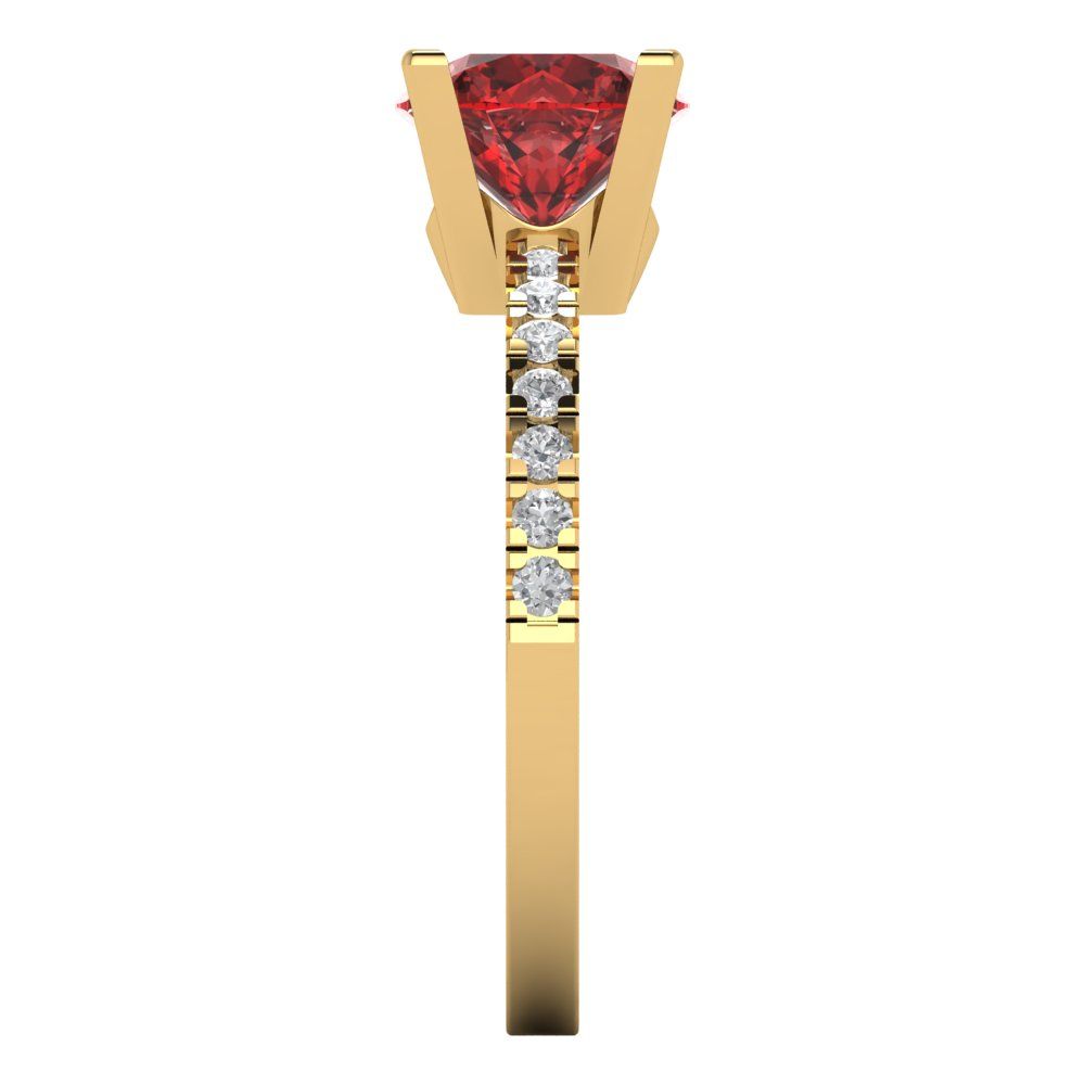 1.71 cttw Natural Garnet Solitaire with Zirconia Simulated Diamond Accents Engagement Ring - Solid Gold (Round Cut,7.5mm)