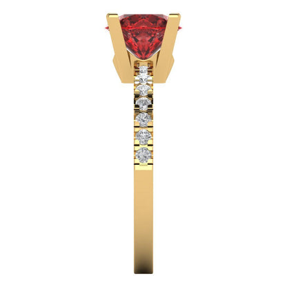 1.71 cttw Natural Garnet Solitaire with Zirconia Simulated Diamond Accents Engagement Ring - Solid Gold (Round Cut,7.5mm)