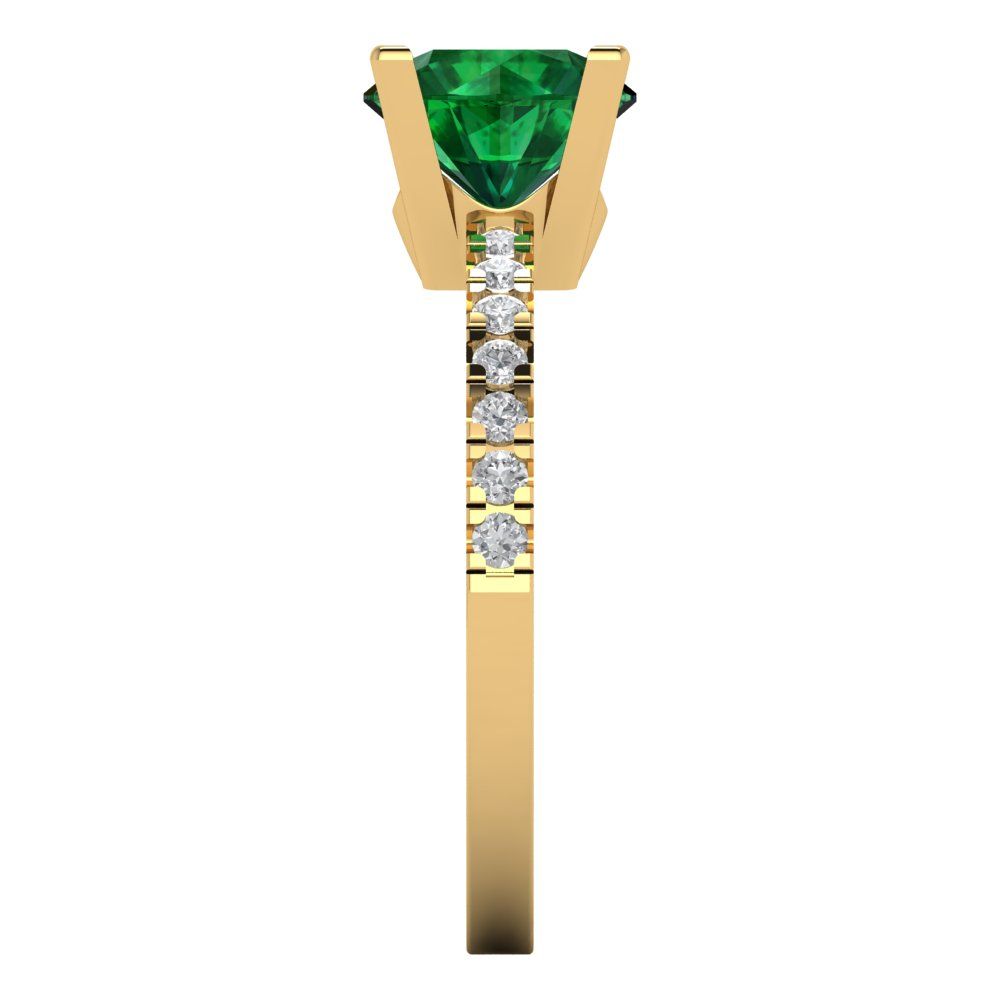1.71 cttw Simulated Emerald Solitaire with Zirconia Simulated Diamond Accents Engagement Ring - Solid Gold (Round Cut,7.5mm)