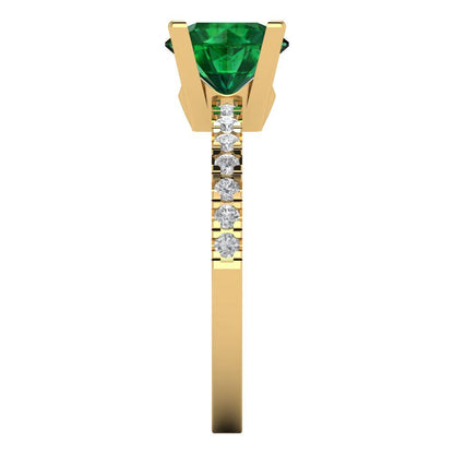 1.71 cttw Simulated Emerald Solitaire with Zirconia Simulated Diamond Accents Engagement Ring - Solid Gold (Round Cut,7.5mm)