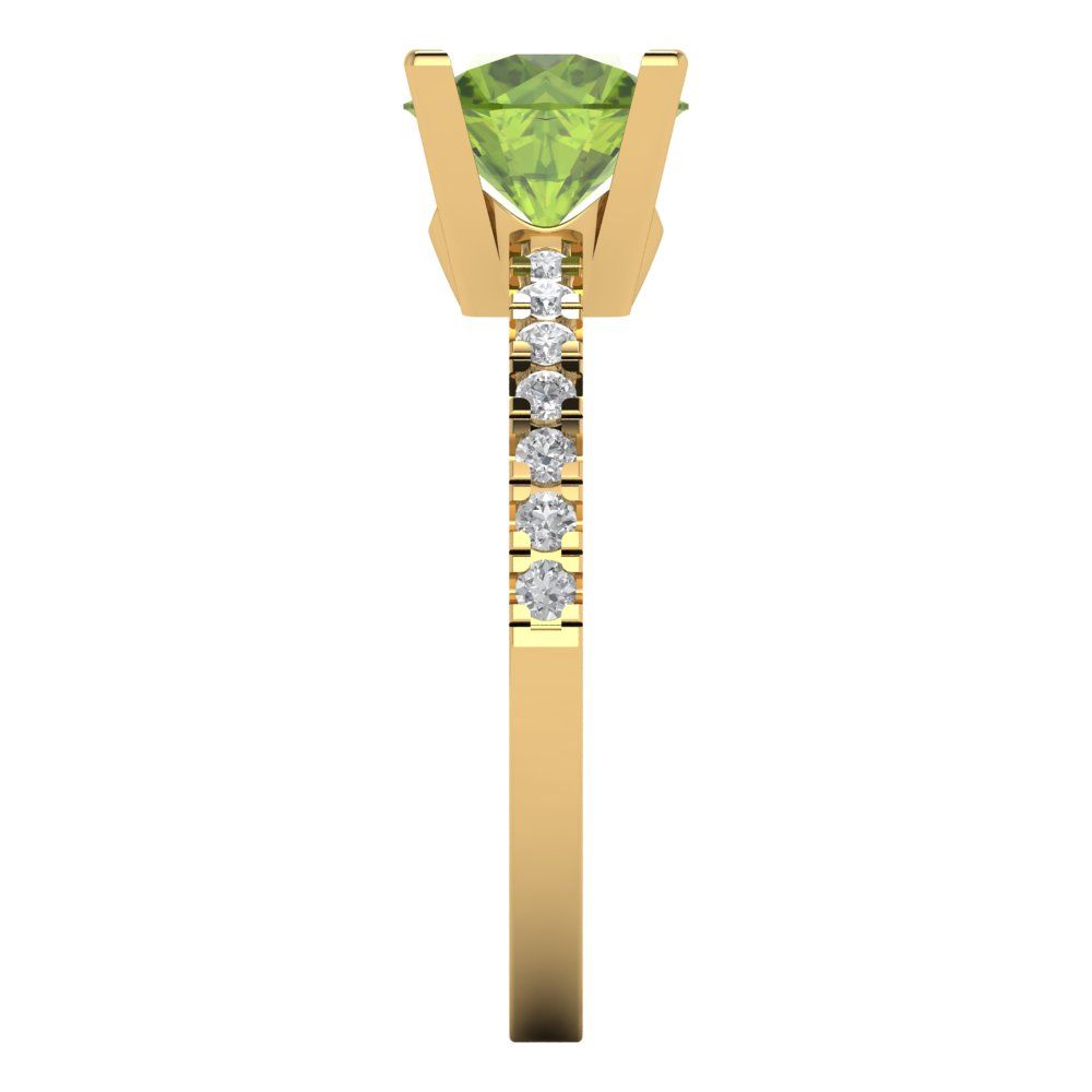 1.71 cttw Natural Peridot Solitaire with Zirconia Simulated Diamond Accents Engagement Ring - Solid Gold (Round Cut,7.5mm)