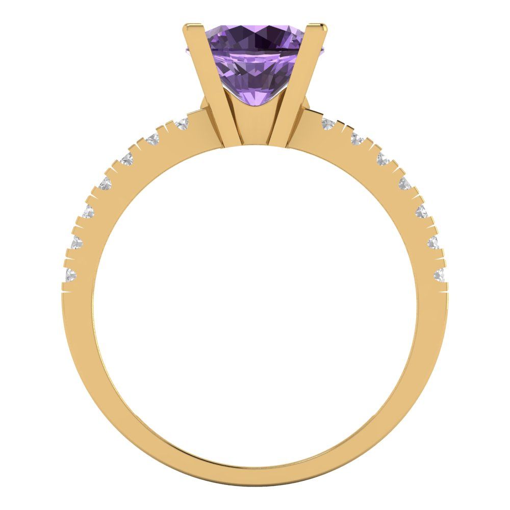 1.71 cttw Simulated Alexandrite Solitaire with Zirconia Simulated Diamond Accents Engagement Ring - Solid Gold (Round Cut,7.5mm)