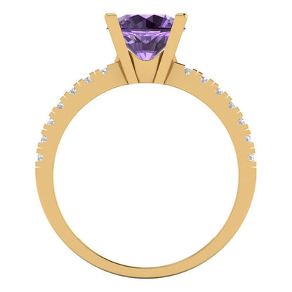 1.71 cttw Simulated Alexandrite Solitaire with Zirconia Simulated Diamond Accents Engagement Ring - Solid Gold (Round Cut,7.5mm)