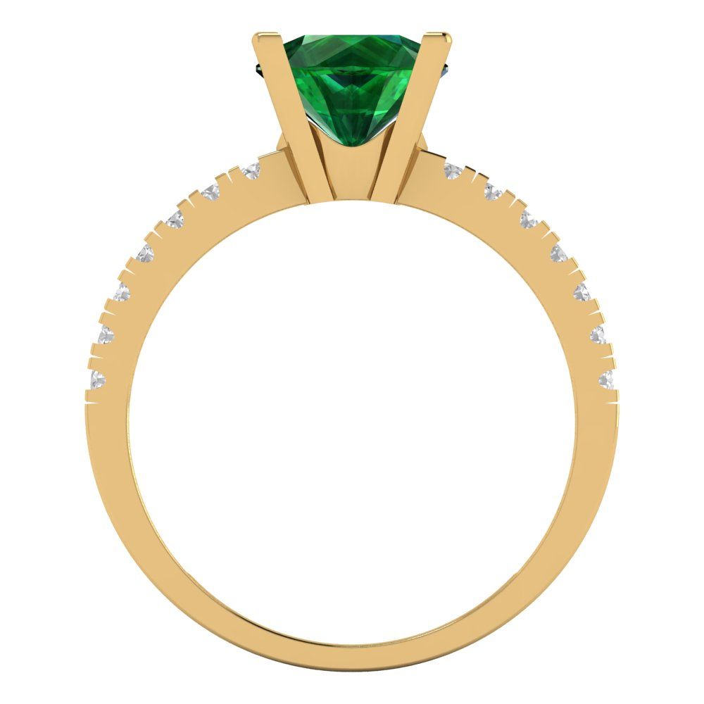 1.71 cttw Simulated Emerald Solitaire with Zirconia Simulated Diamond Accents Engagement Ring - Solid Gold (Round Cut,7.5mm)
