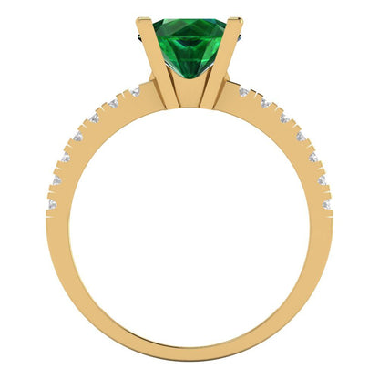 1.71 cttw Simulated Emerald Solitaire with Zirconia Simulated Diamond Accents Engagement Ring - Solid Gold (Round Cut,7.5mm)
