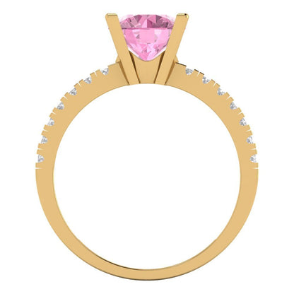 1.71 cttw Zirconia Simulated Pink Diamond Solitaire with Zirconia Simulated Diamond Accents Engagement Ring - Solid Gold (VVS1, Round Cut,7.5mm)