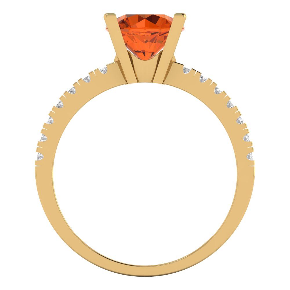 1.71 cttw Zirconia Simulated Red Diamond Solitaire with Zirconia Simulated Diamond Accents Engagement Ring - Solid Gold (VVS1, Round Cut,7.5mm)