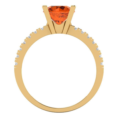 1.71 cttw Zirconia Simulated Red Diamond Solitaire with Zirconia Simulated Diamond Accents Engagement Ring - Solid Gold (VVS1, Round Cut,7.5mm)