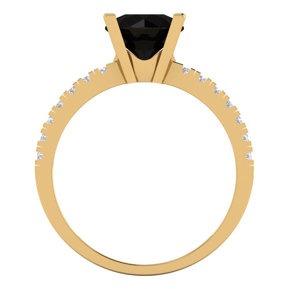 1.71 cttw Natural Onyx Solitaire with Zirconia Simulated Diamond Accents Engagement Ring - Solid Gold (Round Cut,7.5mm)