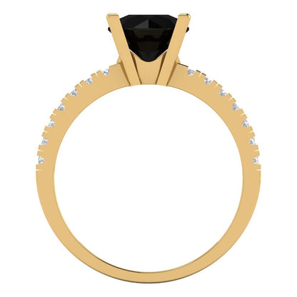 1.71 cttw Natural Onyx Solitaire with Zirconia Simulated Diamond Accents Engagement Ring - Solid Gold (Round Cut,7.5mm)