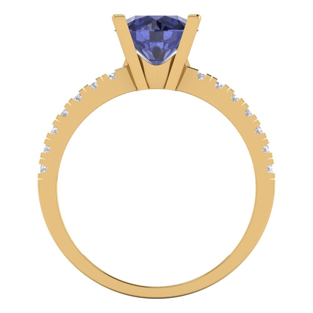 1.71 cttw Simulated Tanzanite Solitaire with Zirconia Simulated Diamond Accents Engagement Ring - Solid Gold (Round Cut,7.5mm)